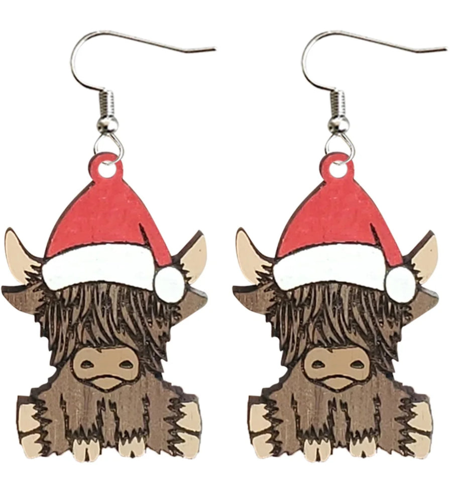 Yak Christmas Hat Wooden Earrings