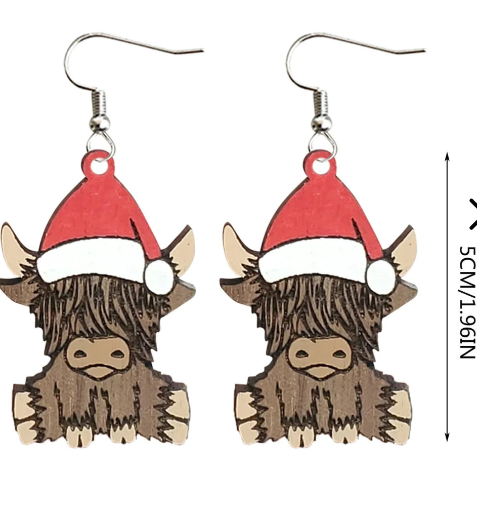 Yak Christmas Hat Wooden Earrings